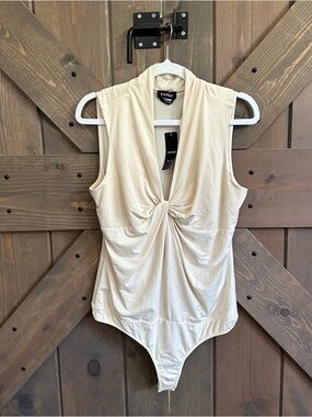 bebe Ivory Twist-Front Sleeveless Bodysuit